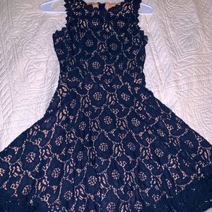 Navy Lace Dress with Nude Underlay
